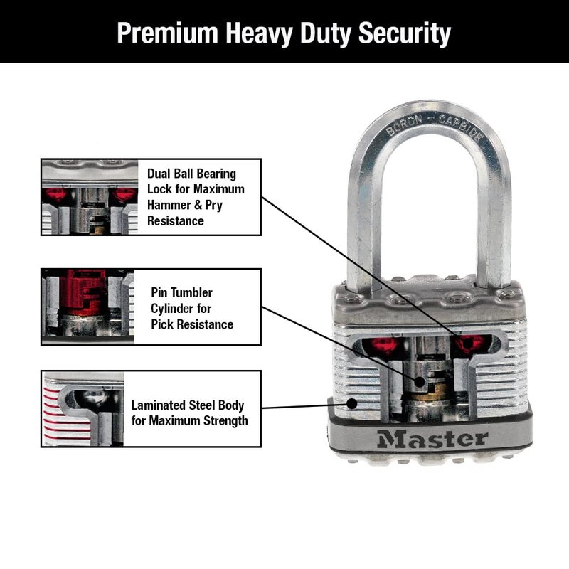 Master Lock M5XTLF Magnum Heavy Duty Outdoor Padlock with Key, 2 Pack Keyed-Alike Silver - Image 5